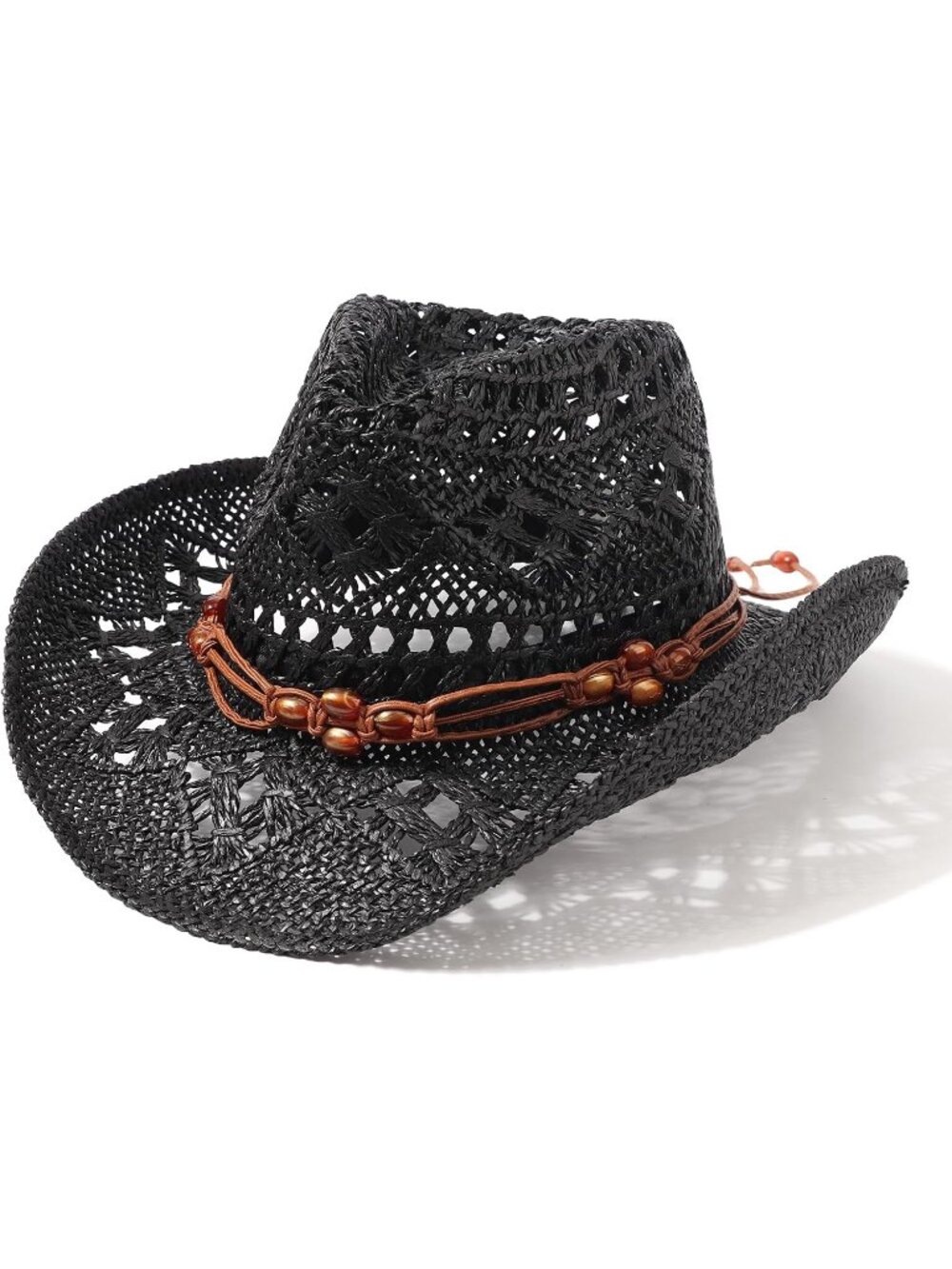Unisex Brown Black Straw Woven Shapeable Brim Beach Western Cowboy Cowgirl Hat